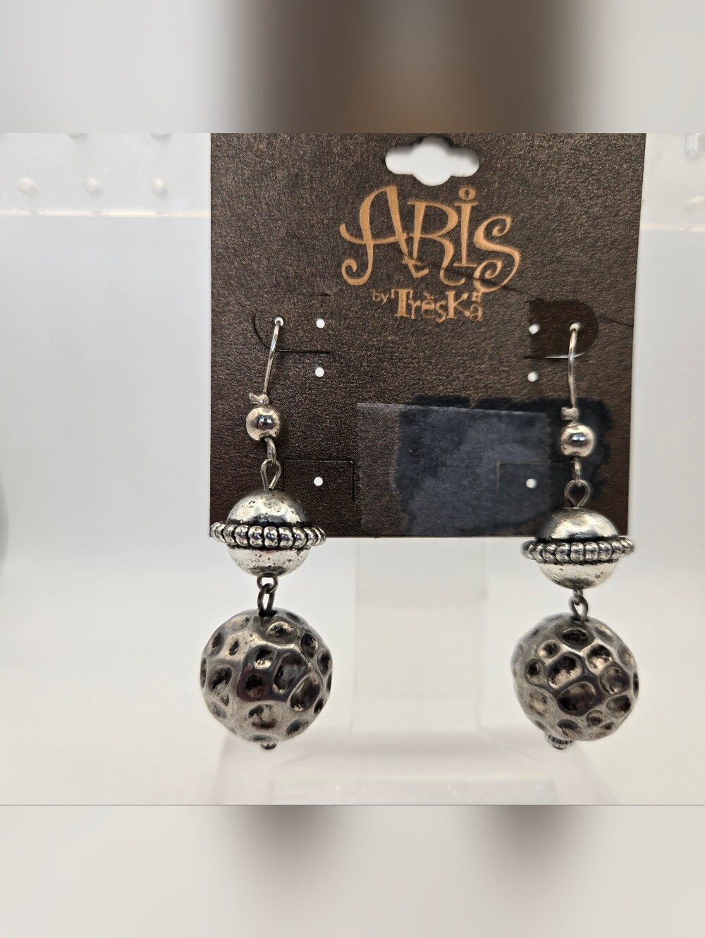 Aris By Treska Silver Dangle Ball Earrings Bali Style Boho Rustic Ethnic Chunky